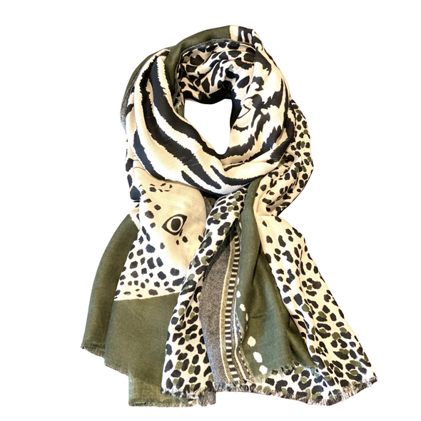 Animal Print Scarf with Olive Green Print