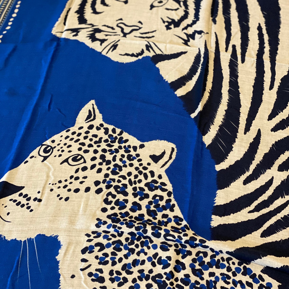 Animal Print Scarf with Blue Detail