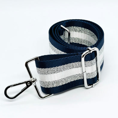Stripe Bag Strap - Navy & Silver