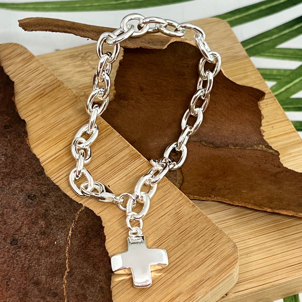 Silver Bracelet with Cross Pendant