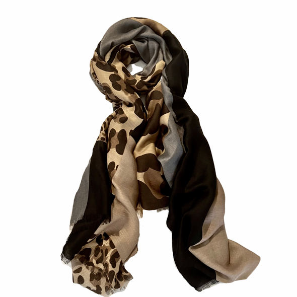 Animal Print Scarf with Grey and Brown Print