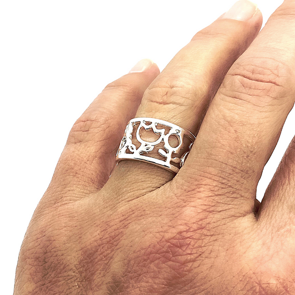 Silver Ring with Flower Design