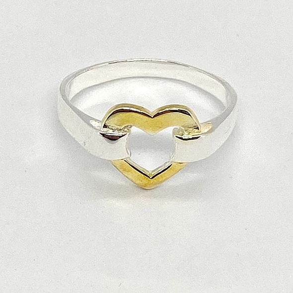 Silver Ring with Gold Heart