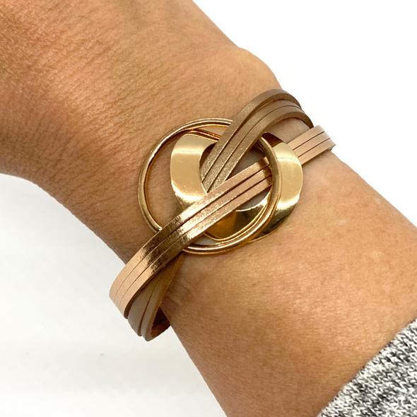 Rose Gold Geometric Metal Charm Wrap Bracelet
