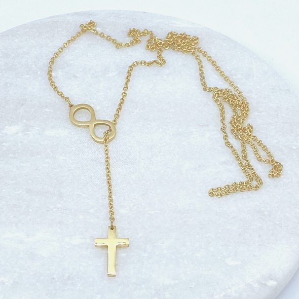 Long Necklace with Cross & Infinity Pendant